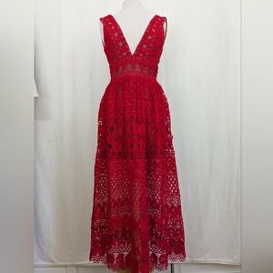 Nasty Gal NWT Isobel Red Crochet Lace Maxi Dress Sz Small Isobel Sheer Boho